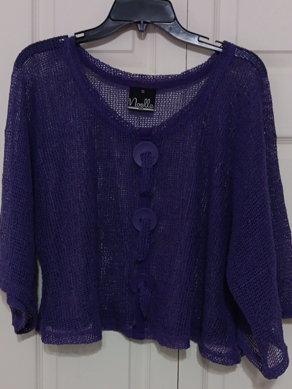 Noelle Deep Purple Open-Knit Button Shrug